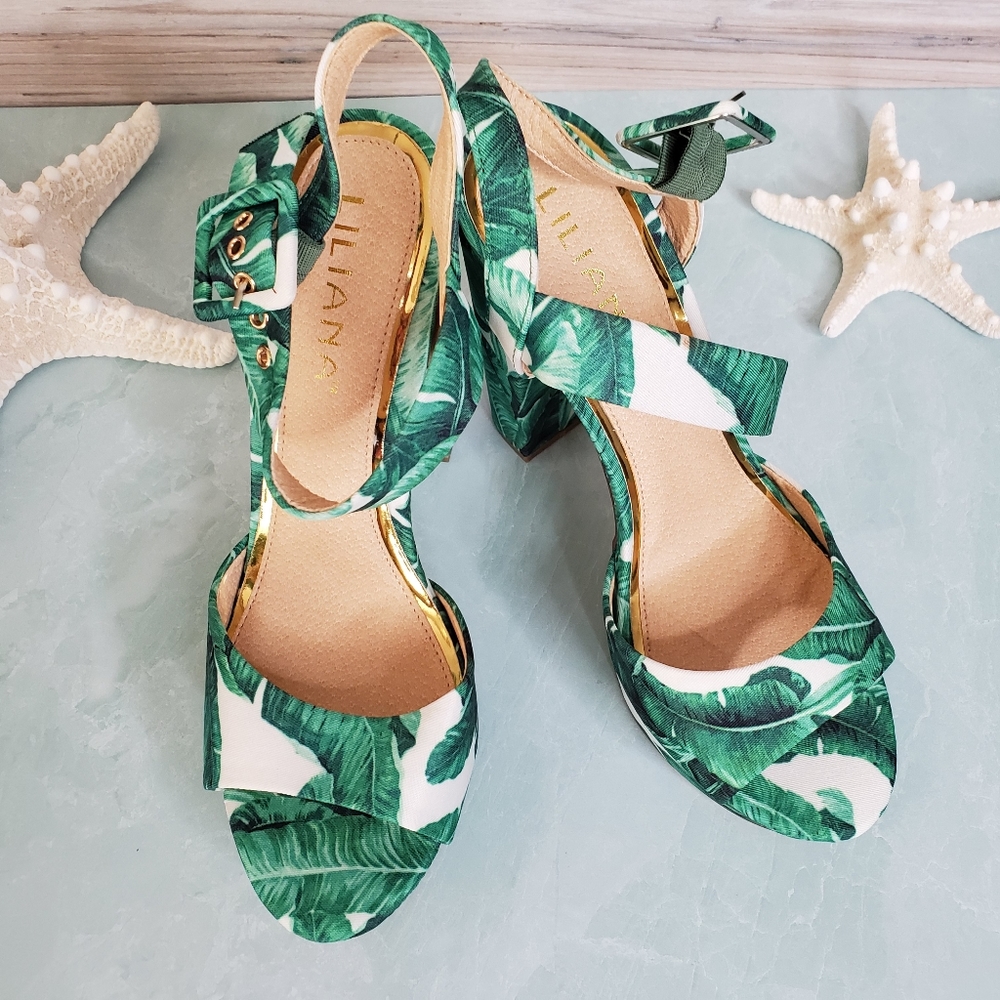 New Liliana Floral Platform Peep Tie Heels - Picture 5 of 5